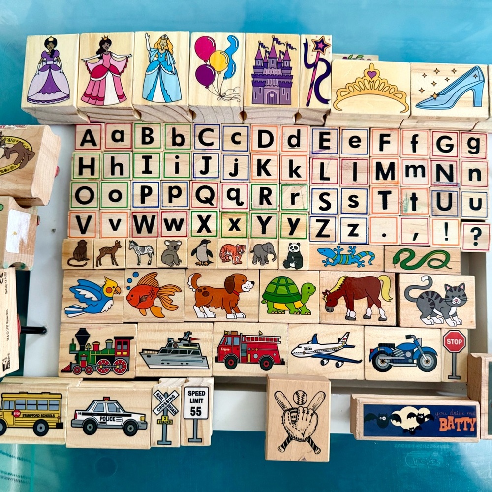 Wooden Alphabet, Animal & Princess Stamp Set